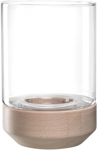 LEONARDO HOME Legno Windlicht, 1 Stück, Moderne Vase aus Glas und Holz, handgemacht, Zeitloses Windlicht, einzigartiges Kunstwerk, Elegantes Design mit langlebiger Freude,Höhe 30 cm, beige, 084751