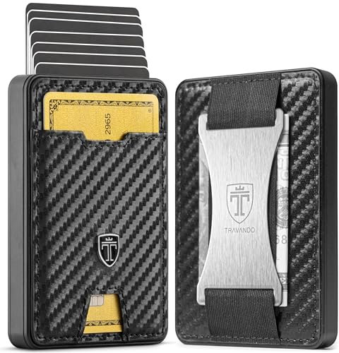 TRAVANDO SWYPE Aluminium Slim Wallet - Carbon Geldbörse Herren Klein mit RFID Schutz - Kleiner Mini Geldbeutel Herren mit Geldklammer - Kartenetui mit Geldspange (Geld-Band, XL Carbon)