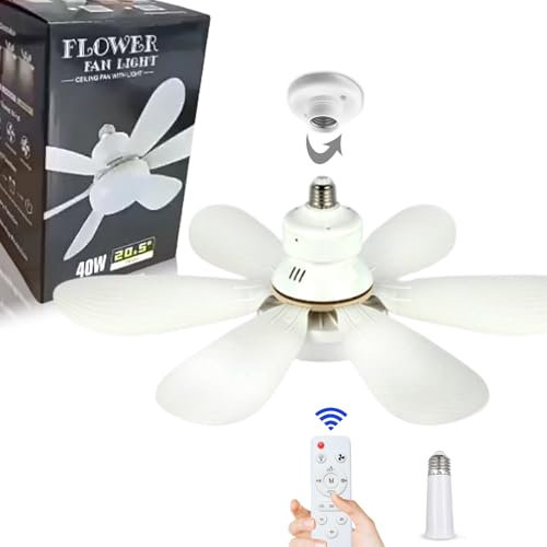 DLLHAVENU Ceiling Fan with Lights and Remote, E27 Bayonet Screw in Ceiling Fans Lights, Dimmable Led Outdoor Lights with Fan, 52cm Small Bulb Fans for Bedroom Kitchen Bathroom Garage