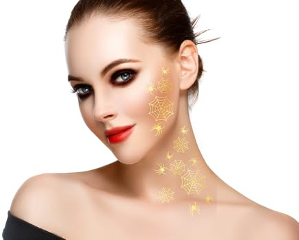 FIESTAS GUIRCA | 2 Blätter mit Spinnen-Tattoos (15 x 11 cm) - Temporäre Spinnen-Tattoos für FX-Make-up und Halloween-Kostüme - Für alle geeignet - Ideal für Partys und Feiern - Gold