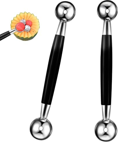 2 PCS Double Sided Melon Baller, Round Melon Balls Fruit Baller Scoop Melon Baller Scoop Stainless Steel Melon Baller Melon Scoop Double Scoop Ice Cream Cone Double Dessert Scoop for Fruit Ice
