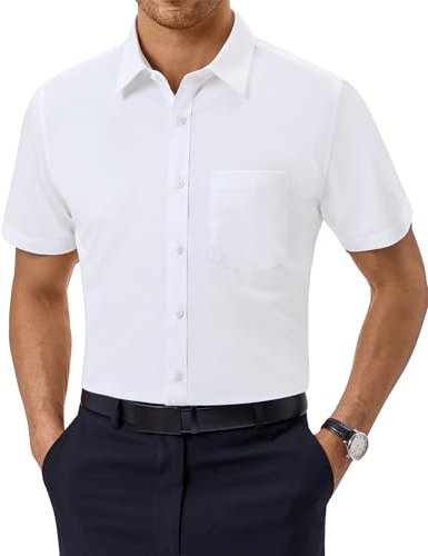 J.VER Hemd Herren Kurzarm Businesshemd Shirt Knitterfrei Weiß Formales Hemd mit Brusttasche für Sommerhemd Hochzeit Arbeits,Weiß,M