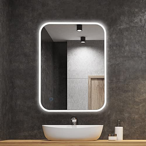 baklon Badspiegel Spiegel Badezimmerspiegel mit Beleuchtung LED Spiegel Wandspiegel Wasserdicht mit Touch-Schalter 60 x 80 cm 3 Lichtfarbe Einstellbare Mirror