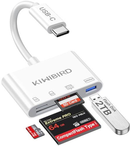 KiWiBiRD CF Card Reader Compact Flash Card Reader USB C, Type C to SD Micro SD for Memory Camera Cards, Compatible with iPhone 16 15 Plus Pro Max MacBook Air Mac iMac Galaxy S25 S24 Android Phone