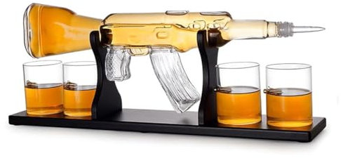Toutdoirt - Carafe à décanter Kalashnikov AK 47 de 800 ml avec 4 verres - Carafe Kalashnikov pour vodka, rhum, cognac - Parfait pour les fans militaires, bar et grotte pour hommes (décanter)