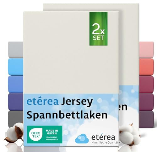 etérea Jersey 2er Set Spannbettlaken 180x200cm - 200x200cm Natur bis 25 cm Höhe - 100% Baumwolle Spannbetttuch Oekotex - Doppelpack Bettlaken 180x200 cm - 200x200 cm - Creme