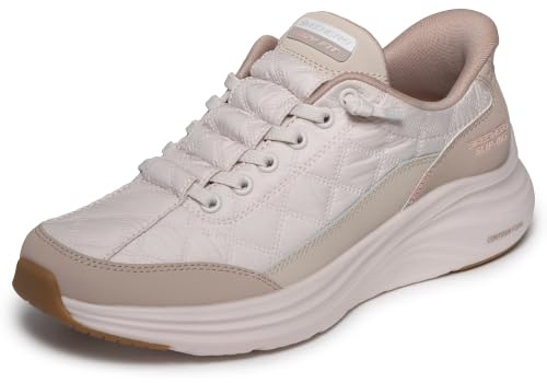 Skechers Damen Contour Foam In Motion Slip-InTurnschuhe, Natural Mesh/Taupe Duraleather/Leather/Trim, 39.5 EU
