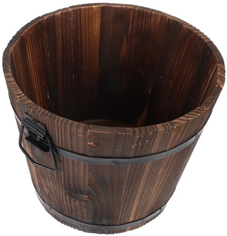 Warmhm Pot De Fleurs Bois Naturel Forme De Tonneau Jardinière Décorative pour Extérieur Et Intérieur Drainage pour Plantes