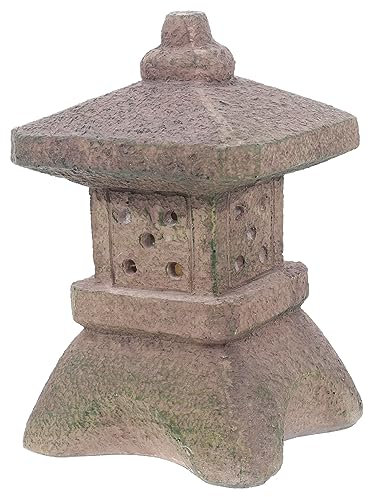 POPETPOP Luz del palacio de la torre de piedra decoraciones al aire jardín zen linterna pagoda solar exterior lámpara de estilo japonés linterna de jardín asiática Bateria solar