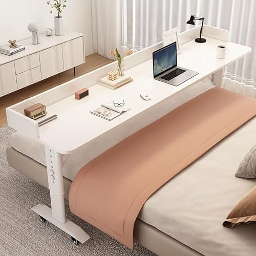 Overbed Desk With Wheels, Designed for 130/140 cm beds Overbed Laptop Trolley Bed, Adjustable Height for Study Living Room, Used as Dining Table Work Table (baffle, 160cm)