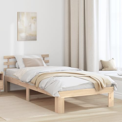 vidaXL Bettgestell mit Kopfteil Braun 80 x 200 cm Massivholz Kiefer, Moderner rechteckiger Bettgestell, aus massivem Holz, minimalistisches Schlafmöbel, Coole Wohnraum-Deko