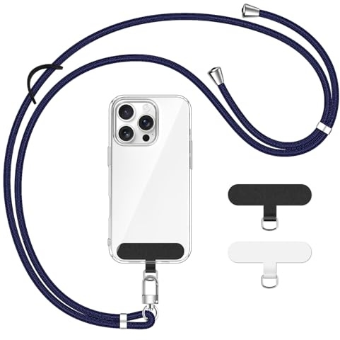 ivoler Cordon Telephone Portable Réglable, Avec 2 Patchs Durables and Boucle en Cuir Noir pour Accrocher des écouteurs Sans Fil, Des clés, des Lunettes de Soleil, etc. - Bleu Foncé