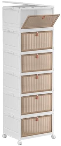 KOLENSA Foldable Storage Bins with Lid, Wheels and Magnetic Door, Collapsible Stackable ABS Organizer for Kitchen, Wardrobe, Closet, Living Room and Office
