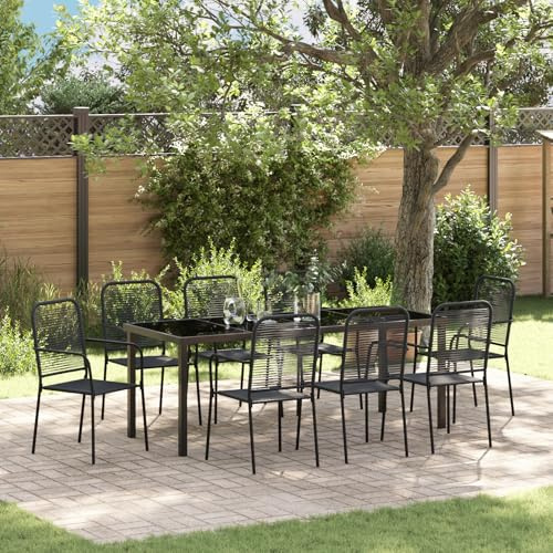 EMYRLXQW Set di sedie da giardino per esterni, 9 pezzi, in corda di cotone nero e acciaio
