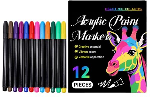Duroecsain Lot de 12 crayons de peinture acryliques pour peinture sur bois, tissu, toile, kit de bricolage pour