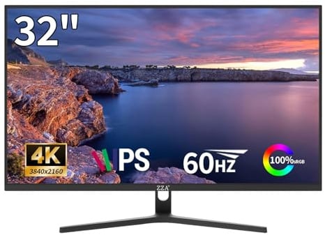 ZZA Display curvo 4K UHD 60Hz 32 (curva 3000R, pannello VA, 99% sRGB, AMD FreeSync), monitor per computer con porte HDMI/DP, supporto VESA, per home office e intrattenimento