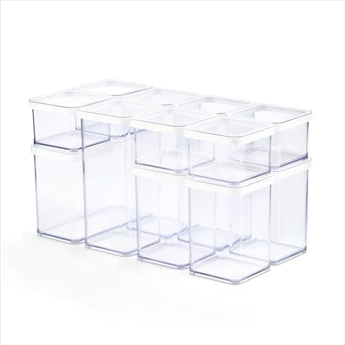 Rotho LOFT Vorratsdosen mit Deckel 12-teilig aromadicht Transparent/Weiß | 12-teiliges Set mit 0,5 bis 2,1 l, transparente Dosen für sichtbare Vorräte, modular stapelbar und spülmaschinenfest