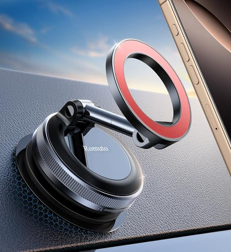 Soporte Móvil Coche Ventosa Magnético para MagSafe [Estabilidad de Grado Militar] Soporte Movil Coche Iman con Anillo Metálico,Sujeta Moviles para Coche para iPhone 17 Pro Max y Estuche Mag-safe
