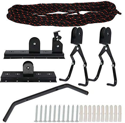 WXCHISU Bike Hanger for Wall Mount, Space-Saving Garage Storage Solution, Ceiling Pulley System for, Kids Bikes, Kayaks, Ladders, with Rubber Hooks, Easy Installation
