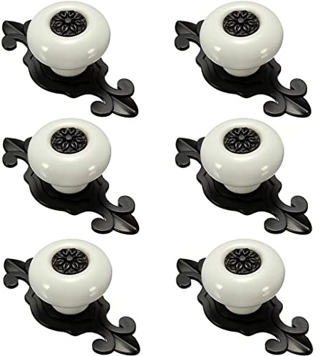 Creatwls 6PCS Antik Design Porzellan Möbelknöpfe Griffe Knauf MöbelKnopf Runde Keramik Küche Bad Schrank Knöpfe Türknöpfe Möbelgriff (Schwarz-Weiss)