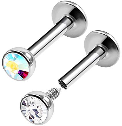 2pcs Steel Internally Threaded Labret Studs 16g 1/4 6mm 3mm Crystal Auricle Earring Monroe Piercing Jewellery See More Colors