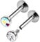 2PCS Steel Internally Threaded Labret Stud 16g 1/4 6mm 3mm Aurora Borealis Crystal Lip Earring Monroe Piercing Jewellery 0420