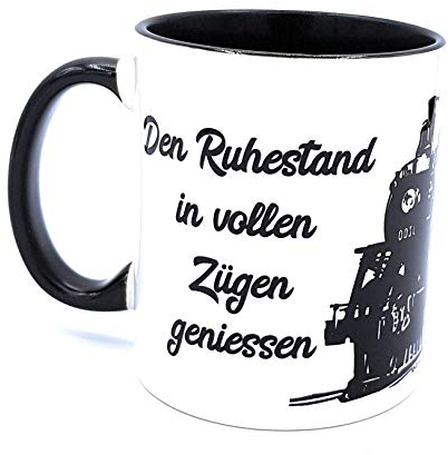 Kilala Geschenk Rentner Kaffeetasse Spruch Eisenbahn Dampflok Kaffeepott Kaffeebecher Tee schwarz (schwarz)
