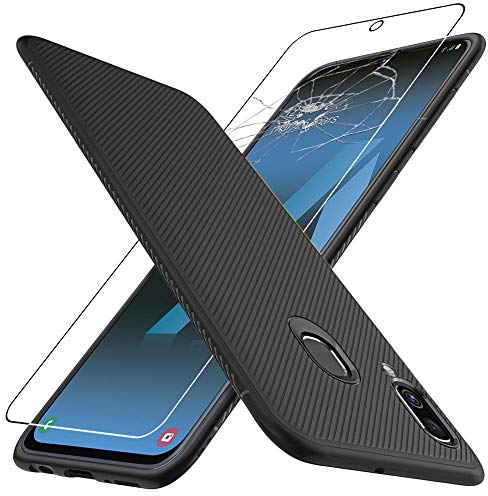 ebestStar - Cover per Samsung A40 Galaxy SM-A405F, Custodia Protezione Carbonio Design, TPU Morbida Antiurto, Nero + Vetro Temperato