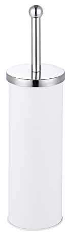 Novel Solutions Toilet Brush with Holder – Round Lid and Strong Dense Bristles, Durable Stainless Steel Handle, Compact Design - White