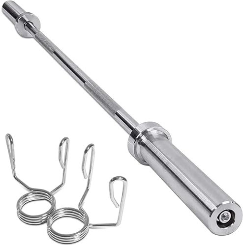 MAXSTRENGTH Olympische Langhantelstange mit Federverschluss, ideal für Gewichtheben, Bodybuilding, Chrom, für Herren, Workout, Fitness, Training, robustes Trainingsgerät, 1,5 m
