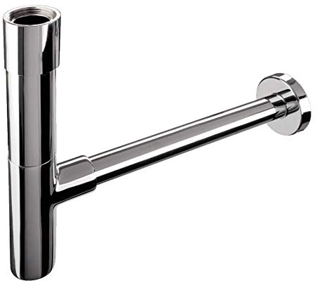 'aquaSu® Design Siphon Luxus | Flaschensiphon in 1 1/4 x 32 mm | Reinigungsöffnung | chrom | Geruchsverschluss für Waschbecken | runder Tassensiphon 300 mm Länge | Metall | 22686 8
