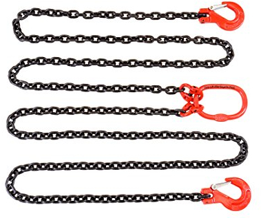 Pro-Lift-Werkzeuge Cadena colgante de 1000 kg, longitud de la cadena de tope: 225 cm, gancho de cabeza de horquilla con trampa de seguridad de dos hebras, gancho reductor para grúa, cadena forestal.