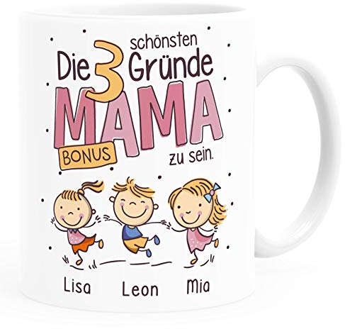 SpecialMe® Kaffee-Tasse Die schönsten Gründe Mama zu sein Spruch - personalisiertes Geschenk zum Muttertag Bonus Mama weiß Keramik-Tasse