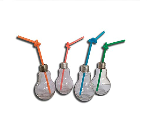 12 Pezzi Bicchiere a Forma di Lampadina 400 ml con Cannuccia 6x22 cm Barattolo Maniglia Vetro frullato Cocktail bomboniera Frappè