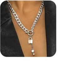 Octwine Collana a catena con lucchetto e chiave, collana a 3 strati, con ciondolo, collana girocollo per donne e ragazze, Strass Metallo