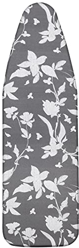 LEEWEITAS Housse Tables à Repasser 140x50cm, Très Grande Housse de Planche à Repasser avec Dessus 100% Coton et Rembourrage épais, Facile à Mettre en Place et Résistante aux Brûlures (L, fleur grise)