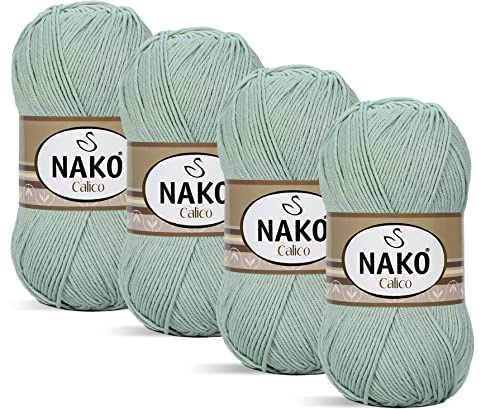 nako Calico, Baumwoll-Strickgarn, (4 Knäuel) je Knäuel 100 g, Sie können es zum Stricken von Schal, Kleid, Strickjacken, Pullover, Amigurumi, Bikini, Tischsets, Schal (Mint 10331)