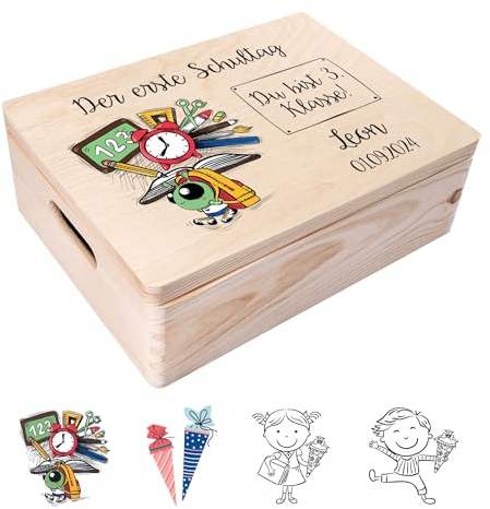 Creative Deco Personalisiert Einschulung Geschenk | Junge/Mädchen Schulanfang Geschenke | Einschulungsgeschenke Erster Schultag | Schultüte Holzkiste Erinnerungsbox | für 1. und 5. Klasse | Deko