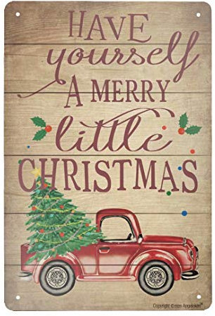 Metall-Blechschild, Retro, Vintage, Have Yourself A Merry Little Christmas, rotes LKW-Aluminiumschild für Zuhause, Kaffee, Wanddekoration, 20,3 x 14,9 cm