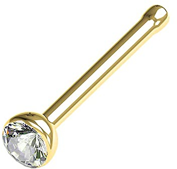 Jewel Barrel Nasenstecker mit Kristallkugel-Ende, Nasenlochknochen-Piercing-Schmuck, dünn, 20 g (0,8 mm), Nasenringstift, chirurgischer Stahl mit winzigem CZ-Diamant (Gold)