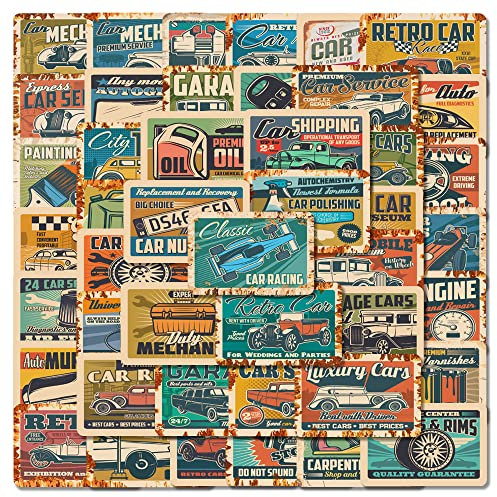 50 Pcs Retro Racing Stickers for Kids Teens Adults Boys Girls Gift,Stickers Pack for Laptop,Skateboard,Luggage,Car,Bike, Cup,Computer,Water Bottle Decor,Racing Car Vinyl Waterproof Sticker Decals