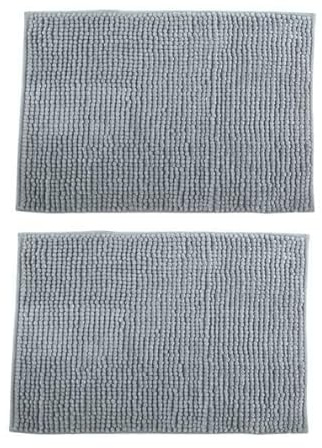 MSV - Set aus 2 Luxus Chenille Mikrofaser Badematten - Langflor und Weich - SEBS rutschfest - Maschinenwaschbar bei 30° - Praktische Aufhängeschlaufe - 40 x 60 cm - Hellgrau