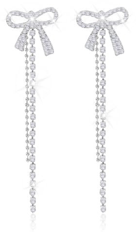 Orecchini con fiocco per le donne roba alla moda orecchini con strass pendenti gioielli da sposa damigella d'onore gioielli da sposa abiti da festa accessori per Natale 2025 calza Stuffers, Ottone