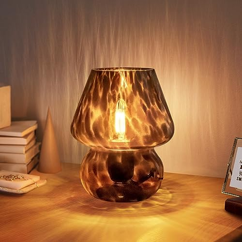 ONEWISH Lampe Champignon Petite Lampe de Table Vintage pour Table de Nuit de la Chambre, Lampe de Chevet en Verre Translucide, Décoration Murano Esthétique pour Salon, Cuisine, Cadeau de Noël (Noir)
