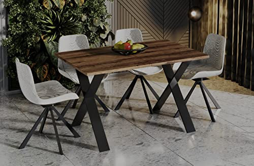 Endo-Moebel Esstisch Stol X 130cm - 210cm erweiterbar Küchentisch Schwarz Matt Metallgestell (Monastery Eiche)