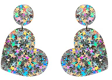 Acryl Herz Glitzer Pailletten Tropfen baumeln Ohrringe bunt groß Liebe Herz Statement baumeln Ohrstecker funkelnder Schmuck für Frauen Mädchen Freundin Geschenke