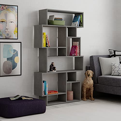 HOCUS PICUS | Karmato Holz Bücherregal mit 10 Etagen | Modernes Standregal für Schlafzimmer, Büro, Wohnzimmer | Vertikale und Horizontale Nutzung | 96 x 26 x 169 cm | Retro Grau