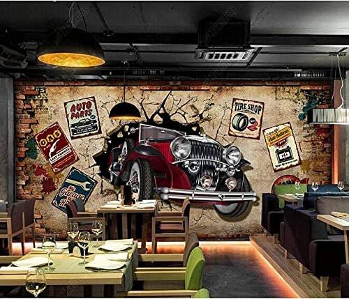 3D Selbstklebende Wandtapete Auto Kaputte Wand Retro-Muster Wandkunst Kinderzimmer Restaurant Bar Shop Wohnzimmer Schlafzimmer Wand Poster Dekoration Tapete Wandbild Wan 200 (Breite) x 150 (Höhe) cm