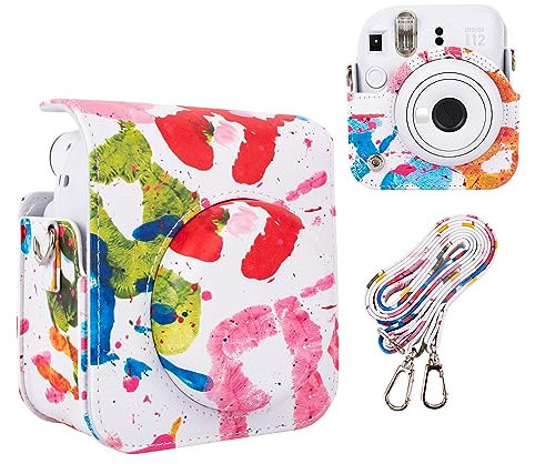 HIYQIN Amazing Color Case Compatible with Fujifilm Instax Mini 12 Instant Camera, Polaroid Camera Instax Mini 12 Aesthetic Case with Shoulder Strap- Palmprint