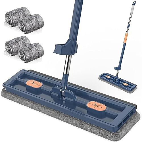 Joyark Großer Flachmop, Flacher Wischmopp, 360° Drehgelenk Bodenwischer Set Flachmopp mit Wiederverwendbaren Mikrofaser-Wischpads, Bodenwischer Set für Hartholz Laminat Fliesen (Blau + 4 Pads)